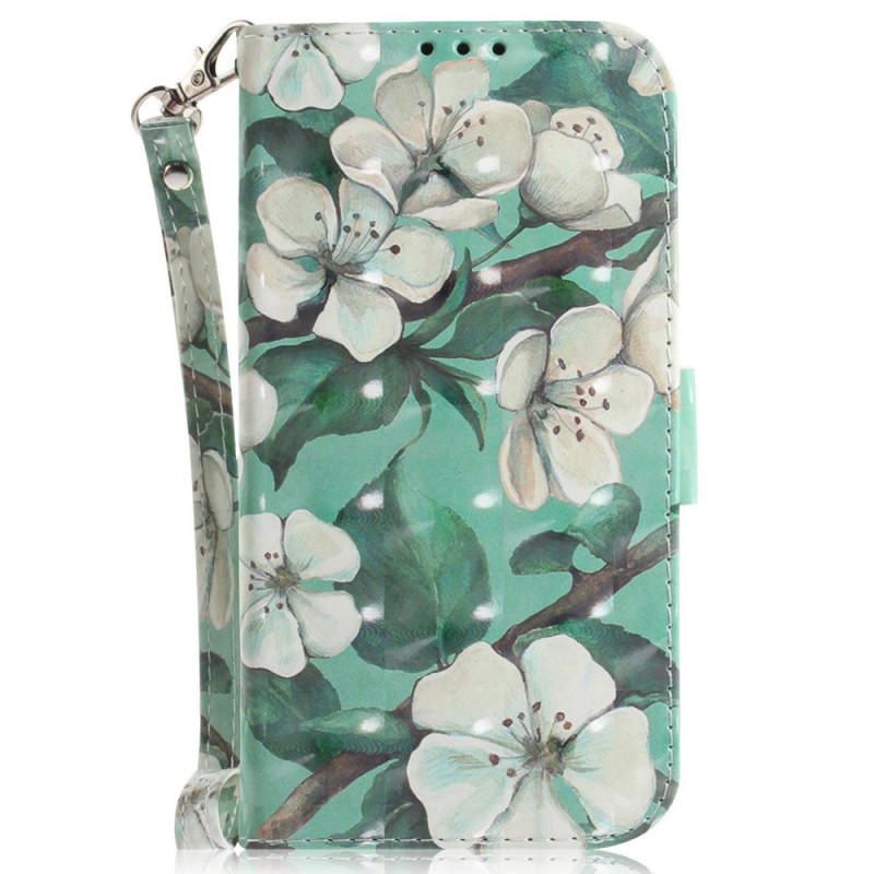 Xiaomi Redmi 10C Tasche Weiße Blumen mit Riemen