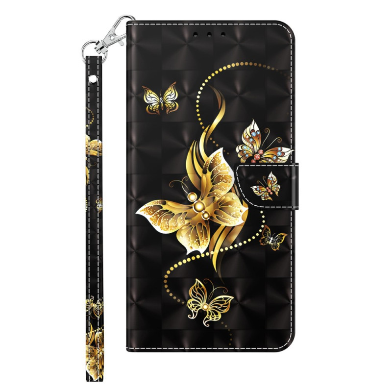 iPhone 14 Pro Hülle Goldene Schmetterlinge mit Riemen