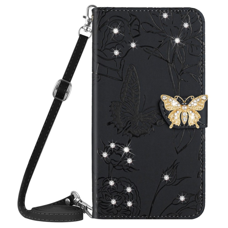 Samsung Galaxy M13 Schmetterling Tasche mit Charm und Schulterriemen