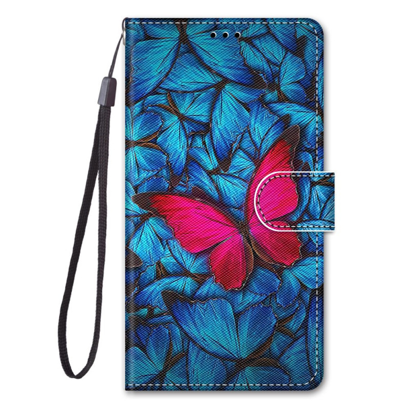 Sony Xperia 5 IV Tasche Roter Schmetterling Auf Blauem Hintergrund