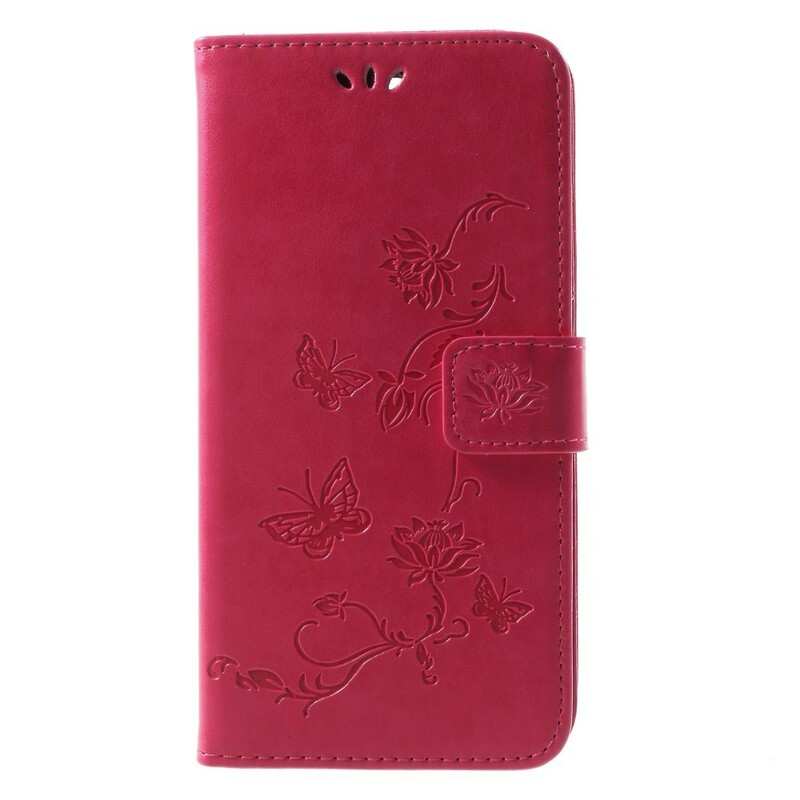 Huawei Mate 10 Lite Hülle Schmetterlinge und Blumen mit Riemen