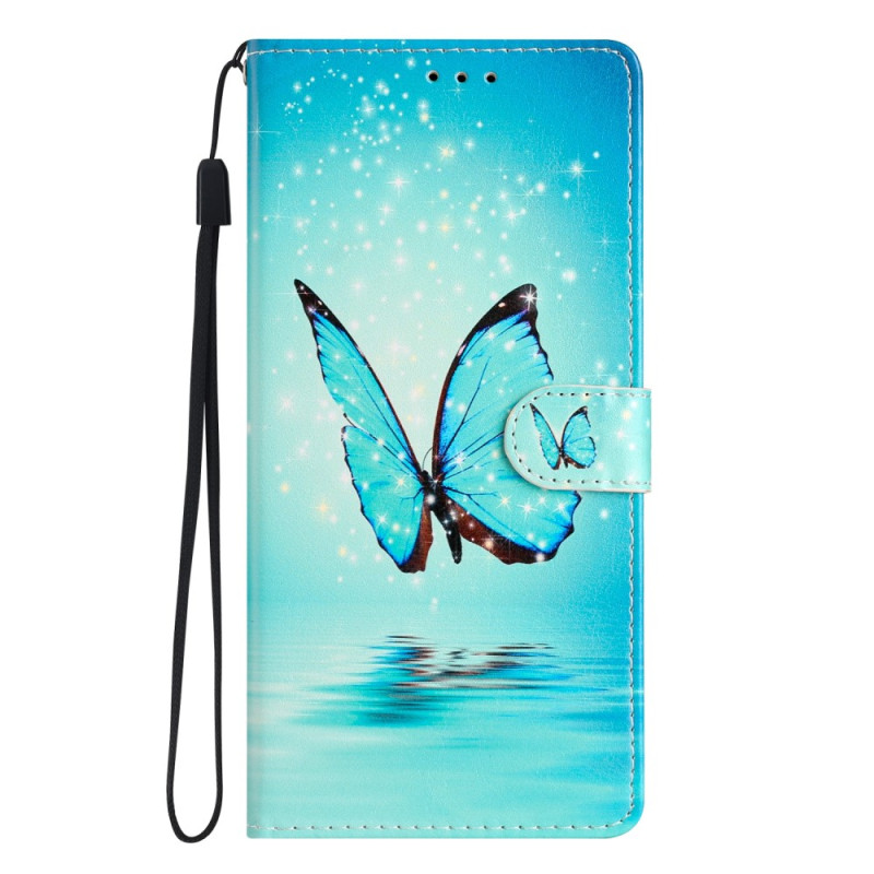 Samsung Galaxy A54 5G Schmetterling Blau Tasche mit Riemen