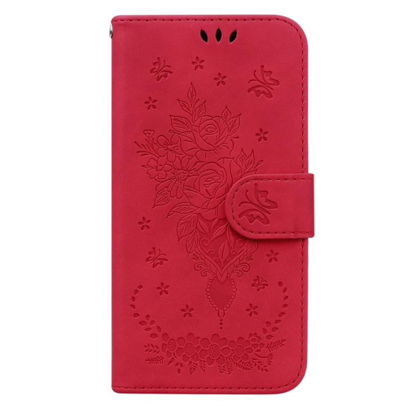 Xiaomi Redmi Note 12/Poco X5 Tasche Rosen und Schmetterlinge mit Riemen