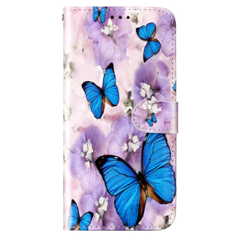Sony Xperia 10 V Tasche Blaue Schmetterlinge mit Riemen