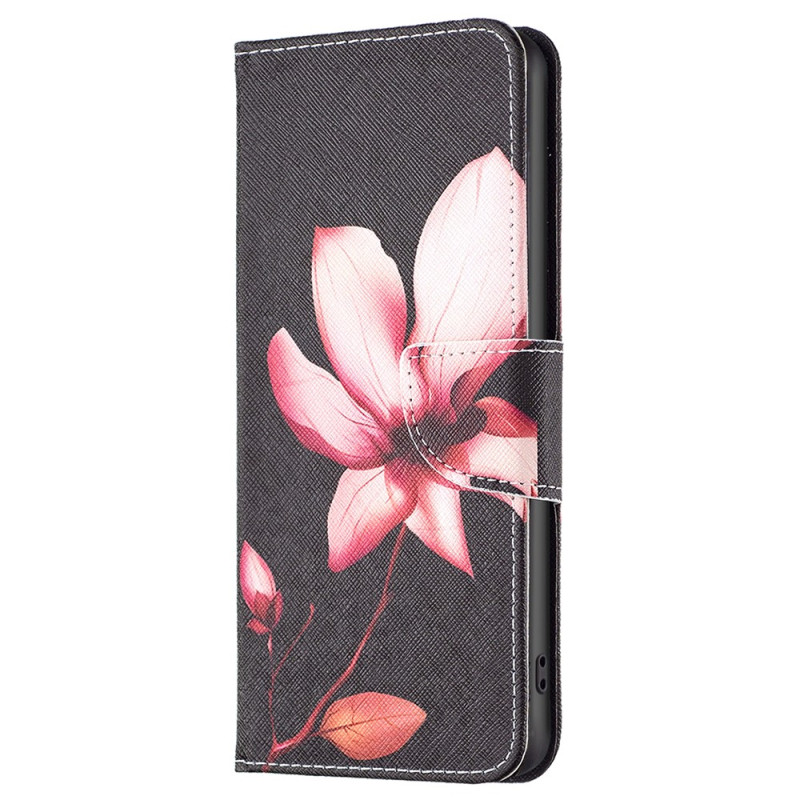 Xiaomi Redmi 12 Hülle Rosa Blume auf schwarzem Hintergrund