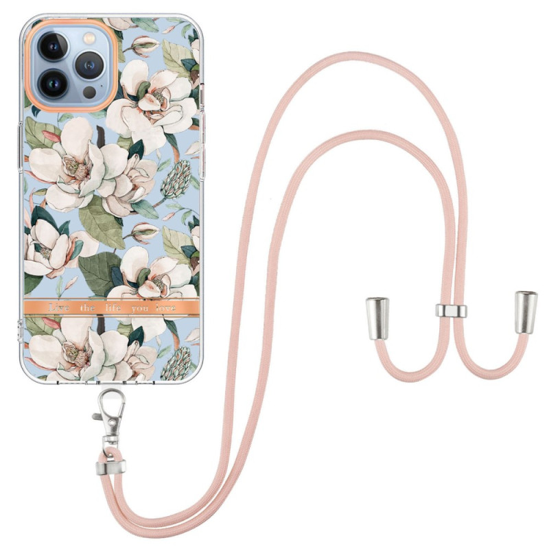 iPhone 15 Pro Max Cover mit Kordel Blumen