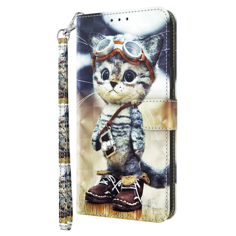 Hülle iPhone 15 Pro Max Katze Flieger mit Riemen