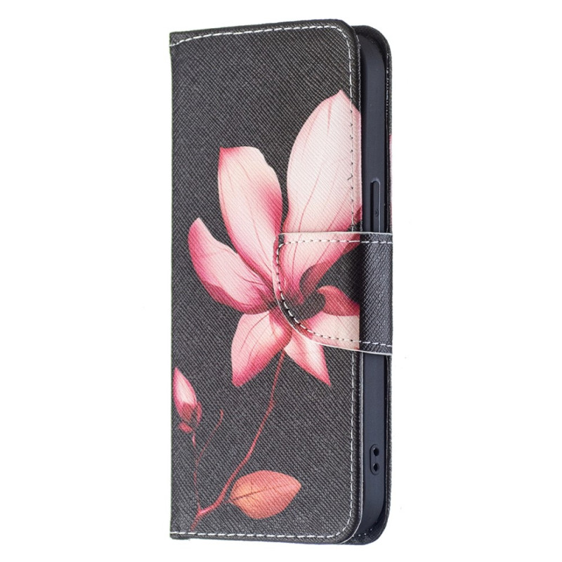 iPhone 15 Hülle Rosa Blume auf schwarzem Grund