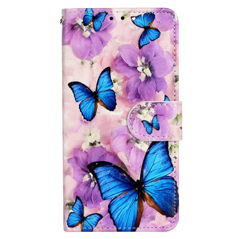 iPhone 15 Hülle Kleine Blaue Schmetterlinge mit Riemen