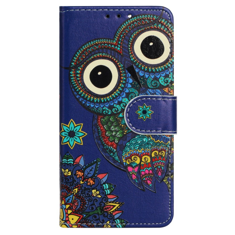 iPhone 15 Hülle Tribal Eule mit Riemen