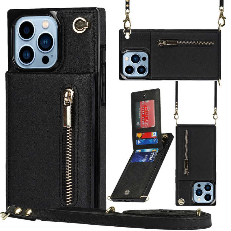 iPhone 15 Plus Cover Kartenhalter, Geldbörse und Schulterriemen