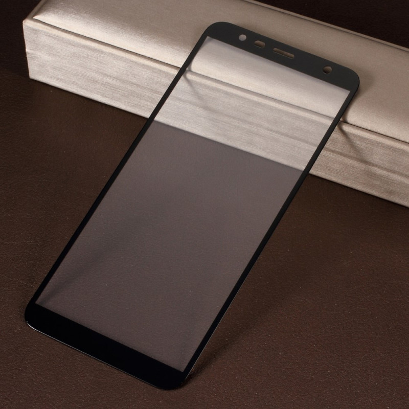 Samsung Galaxy J4 Plus Displayschutz aus gehärtetem Glas mit schwarzen Konturen