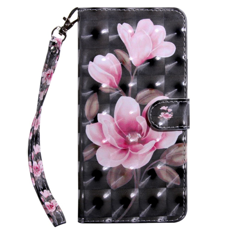 Samsung Galaxy S24 5G Blumige Rosa Tasche mit Riemen