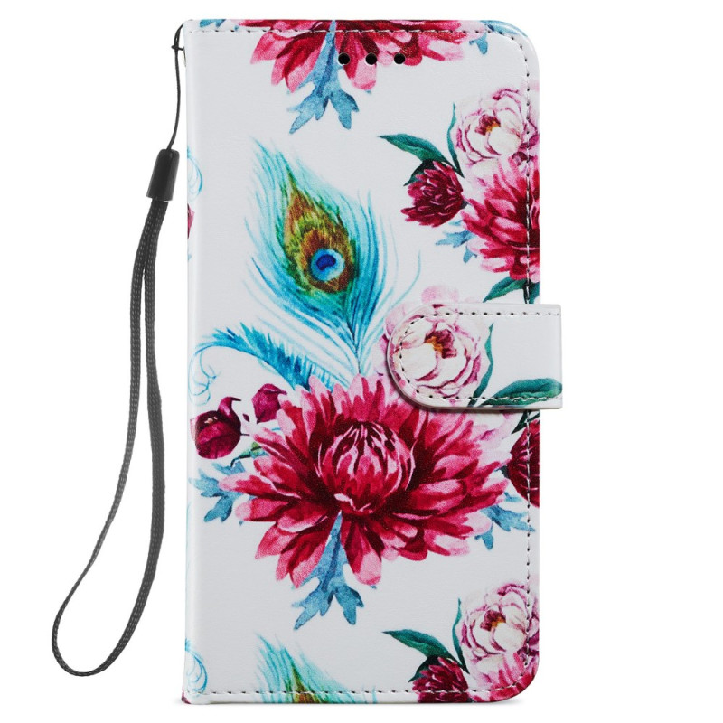 Hülle Samsung Galaxy S24 5G Bunte Blumen mit Riemen