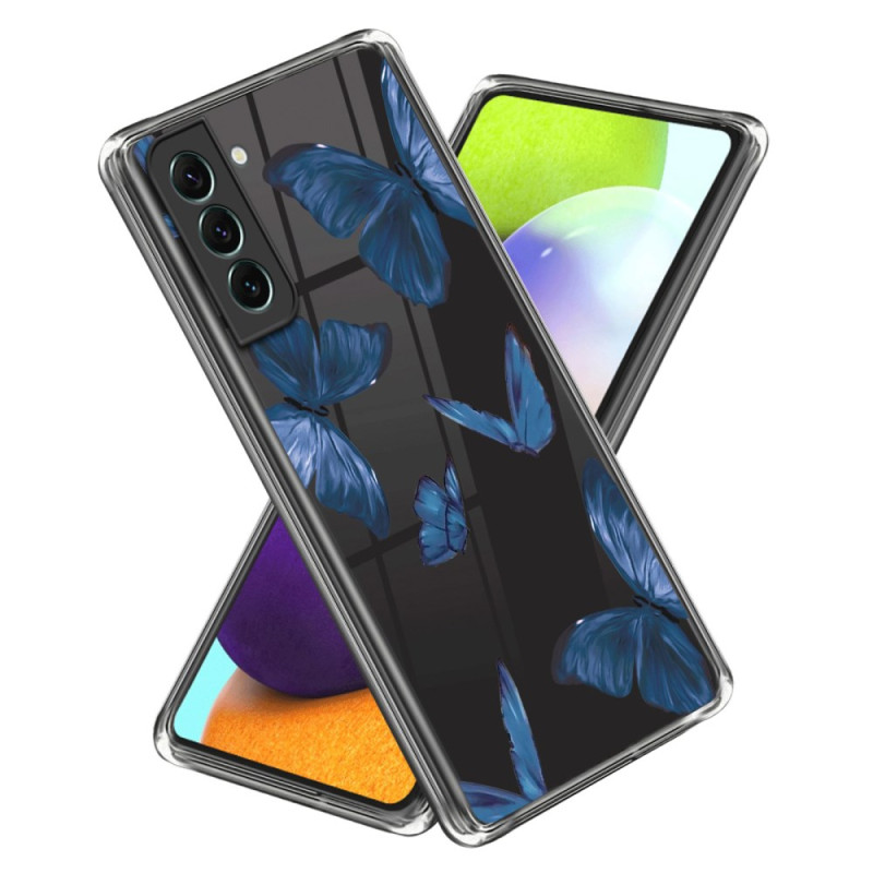 Samsung Galaxy S24 5G Hülle Transparent Blaue Schmetterlinge