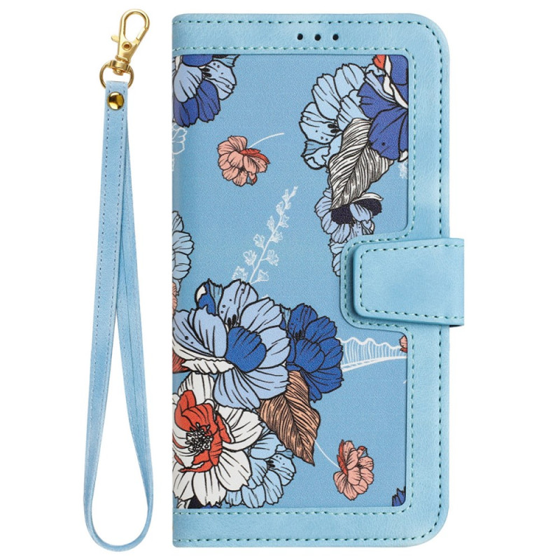 Samsung Galaxy S24 5G Tasche Künstlerisches Blumenmuster mit Riemen