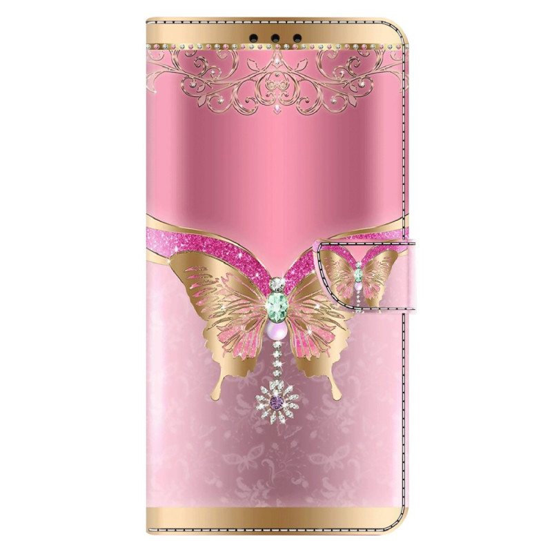 Hülle Moto G54 5G Schmetterling Rosa und Gold