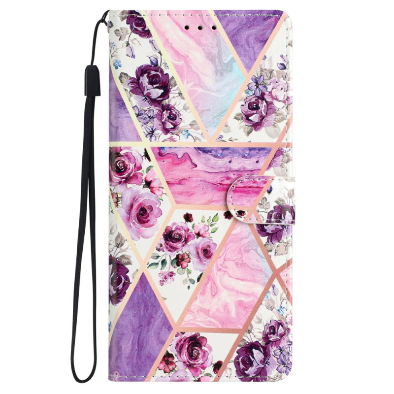 Motorola Moto G54 5G Lila Blumen Tasche mit Riemen