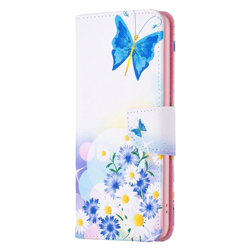 Hülle Moto G54 5G Schmetterlinge und Blumen Aquarell