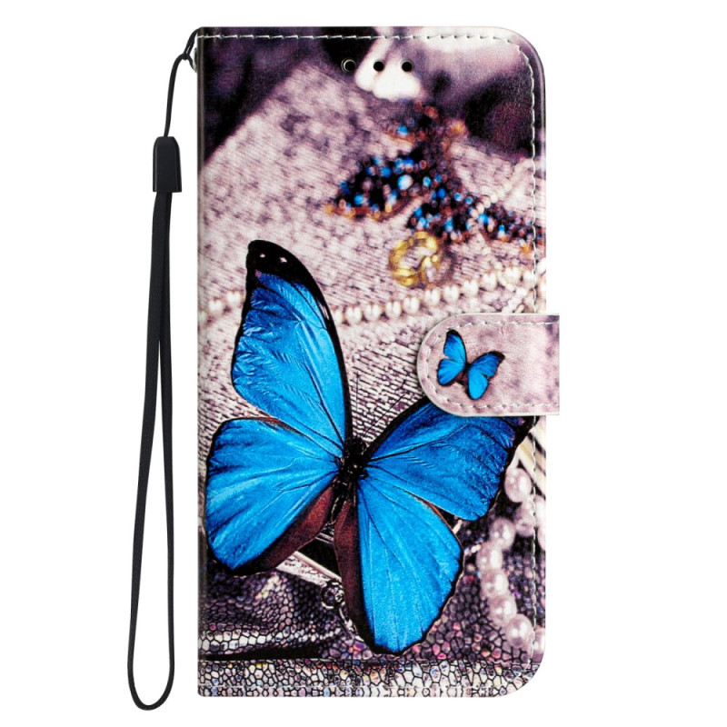 Xiaomi Redmi 13C / Poco C65 Schmetterling Blau Riemchen Tasche