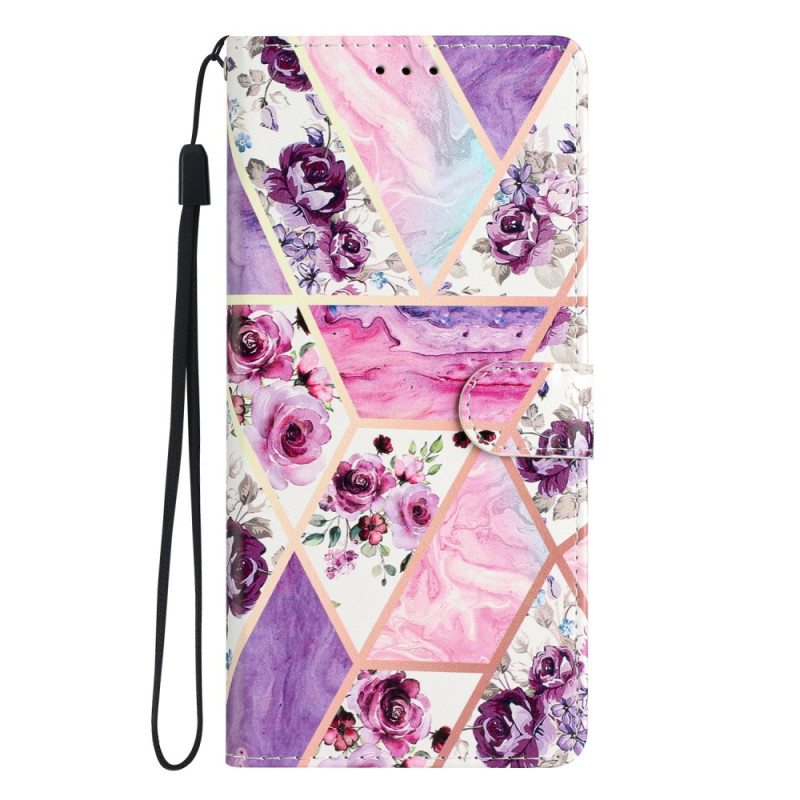 Xiaomi Redmi 13C / Poco C65 Lila Blumen Tasche mit Riemen