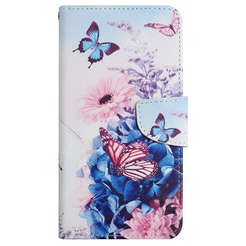 Xiaomi Redmi 13C / Poco C65 Tasche Lila Schmetterlinge mit Riemchen