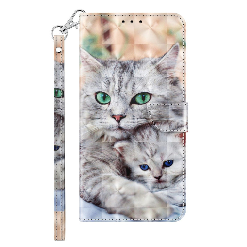 Samsung Galaxy S24 Plus 5G Zwei Katzen Tasche mit Riemen Weiß