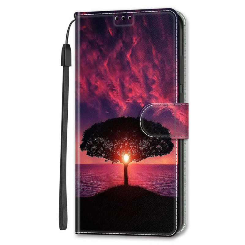 Samsung Galaxy S24 Ultra 5G Baum Schwarz und Sonnenuntergang Riemen Tasche