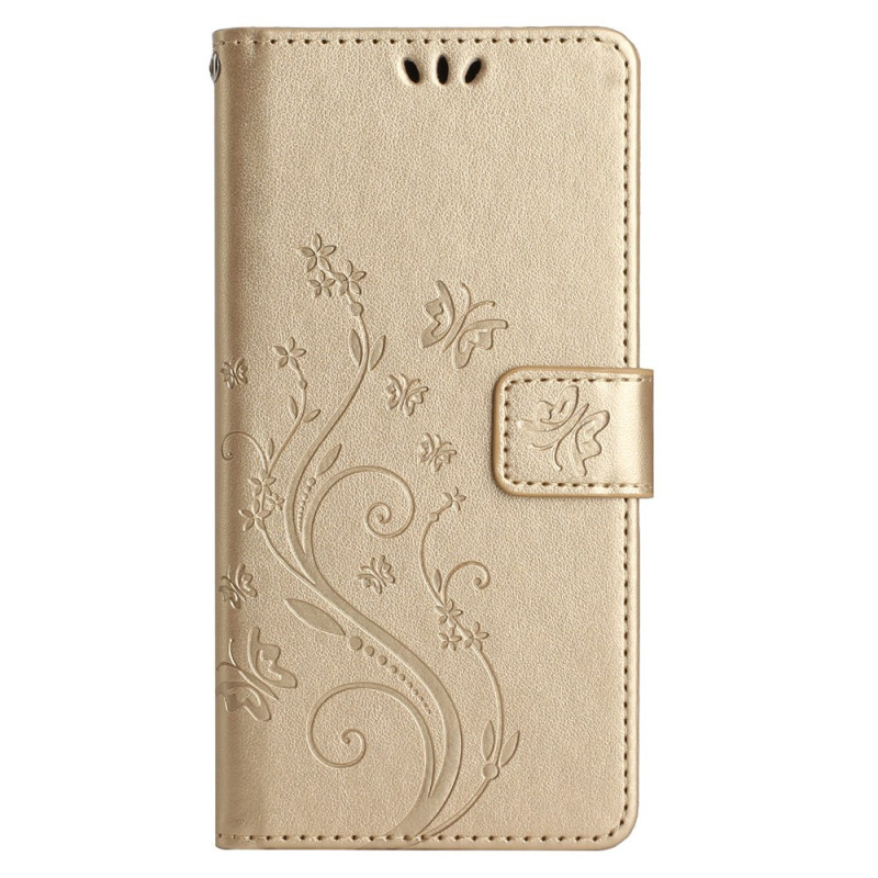 Samsung Galaxy A25 5G Tasche Schmetterlings- und Blumenmotiv mit Trageriemen