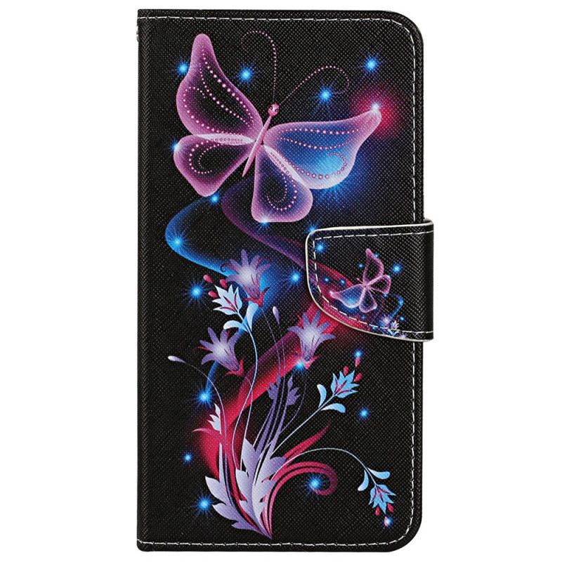 Samsung Galaxy A05s Tasche Fluoreszierende Schmetterlinge mit Riemen