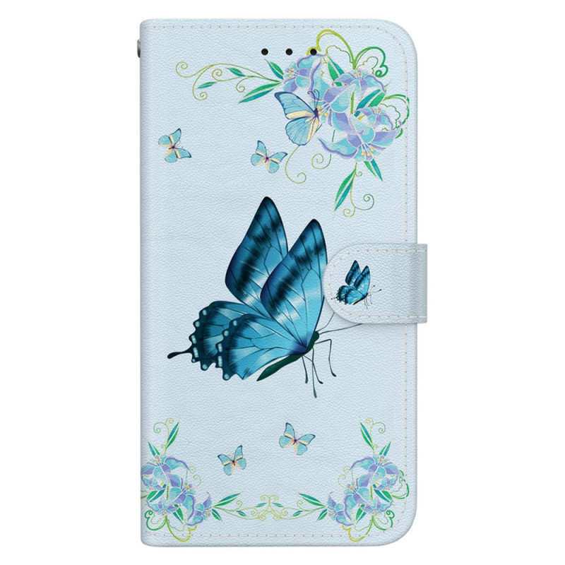 Honor Magic 5 Lite Tasche Schmetterling Blau mit Riemen
