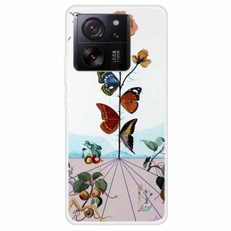 Xiaomi 13T / 13T Pro Cover Schmetterlings- und Blumenmotiv