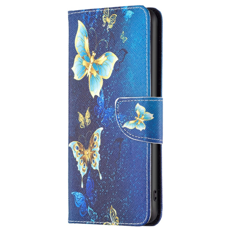 Xiaomi Redmi Note 12S Hülle Goldene Schmetterlinge auf blauem Hintergrund