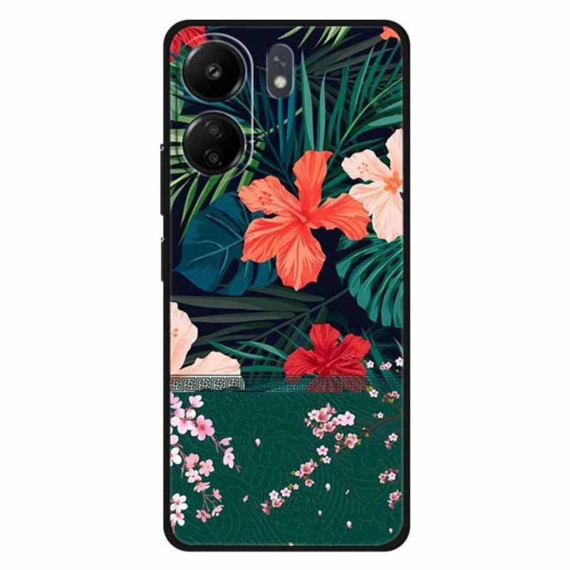 Cover Xiaomi Redmi 13C / Poco C65 Wand aus Blättern und Blumen