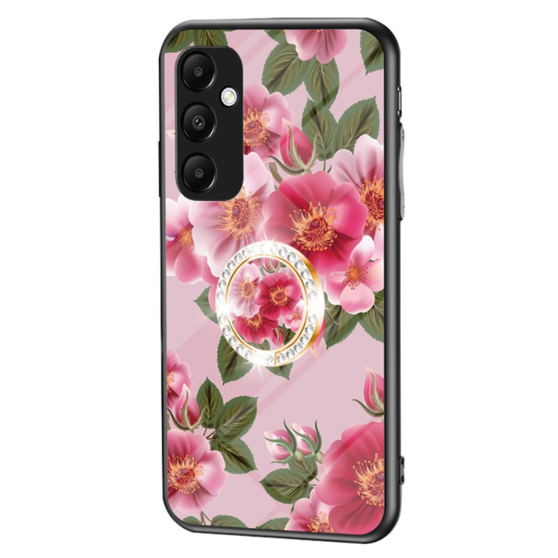 Samsung Galaxy A55 5G Cover aus gehärtetem Glas mit Blumenmuster Halterung