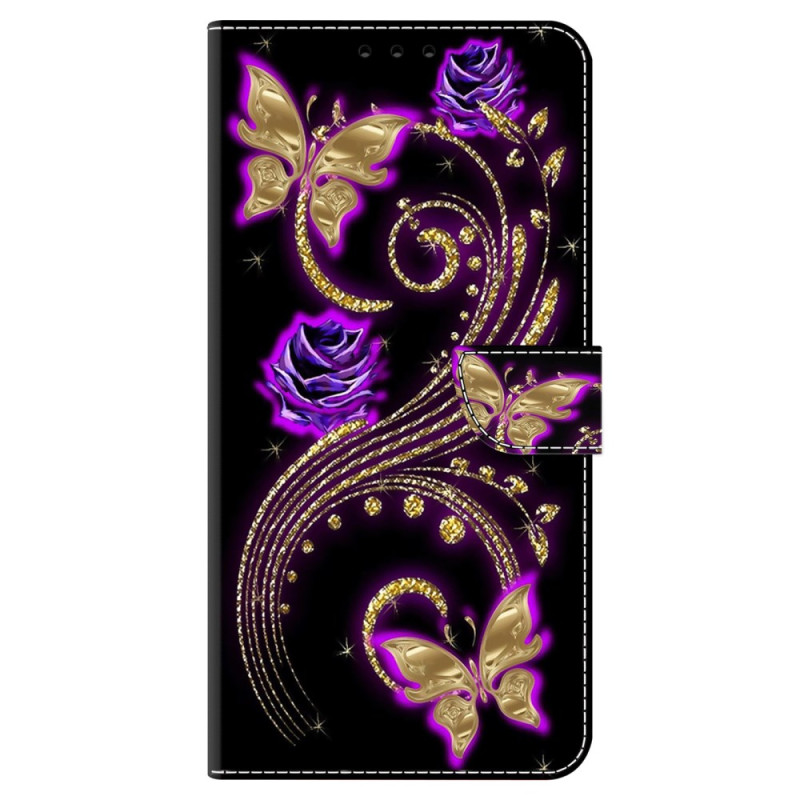 Samsung Galaxy A15 Hülle Violette Blumen und Schmetterlinge