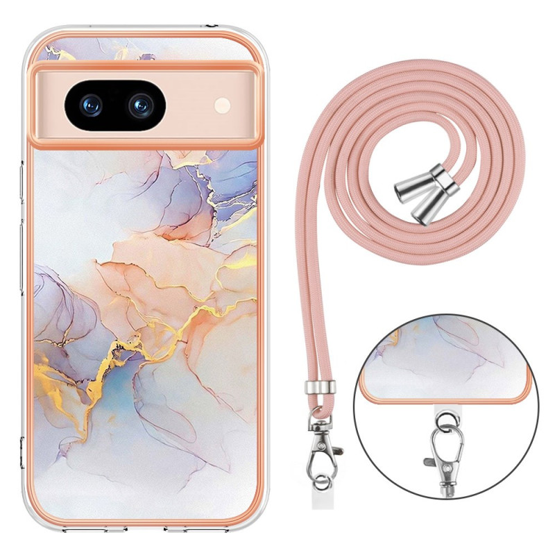 Google Pixel 8A Marmor Cover Orange und Pink