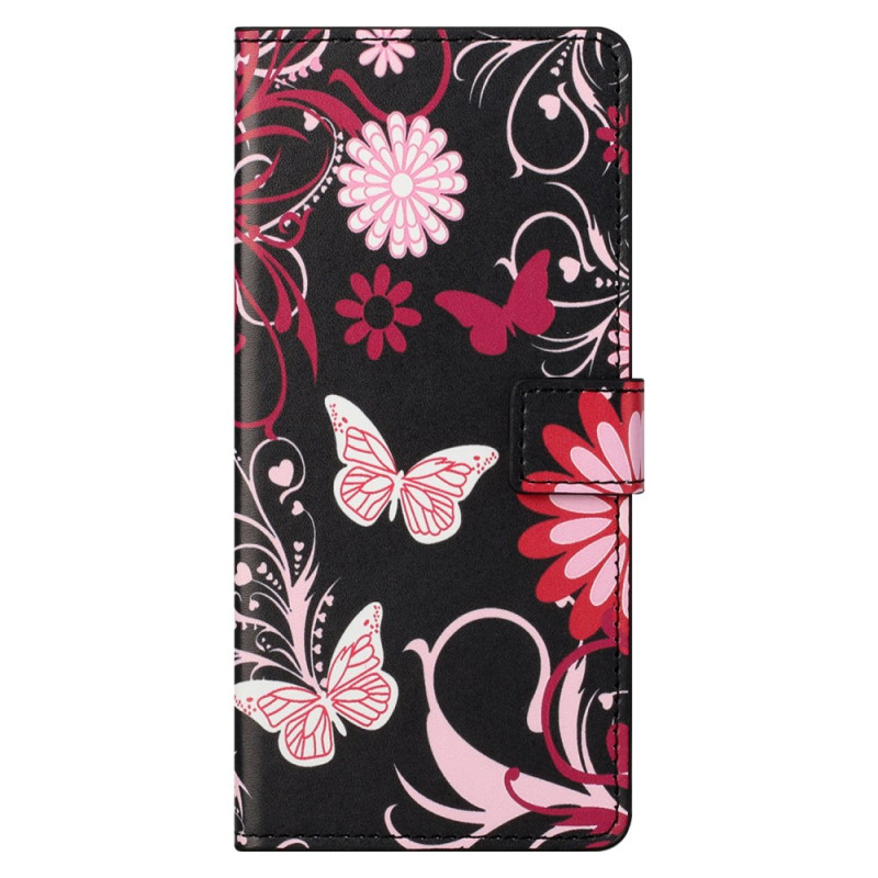 Xiaomi Redmi Note 13 5G Hülle Schmetterlinge auf schwarzem Hintergrund