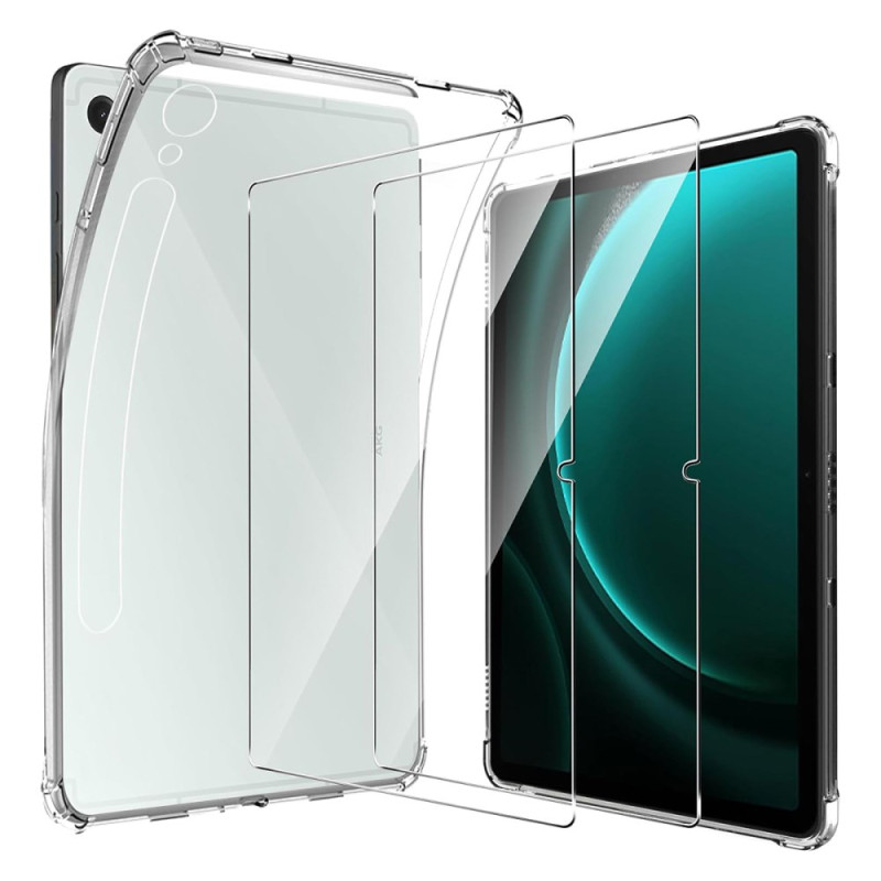 Samsung Galaxy Tab S9 FE Cover Transparent mit 2 Displayschutzfolien aus gehärtetem Glas