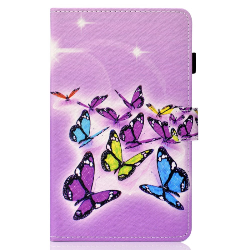 Samsung Galaxy Tab A9 Plus Hülle Schmetterlinge auf Violettem Hintergrund