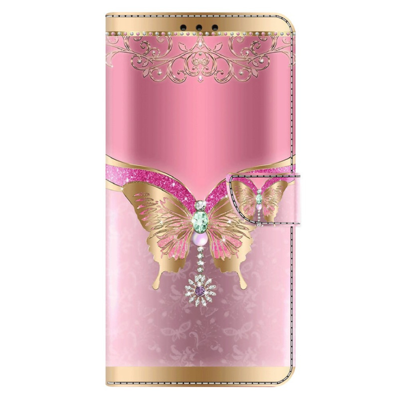 Xiaomi Redmi Note 13 4G Hülle - Schmetterling Rosa und Gold