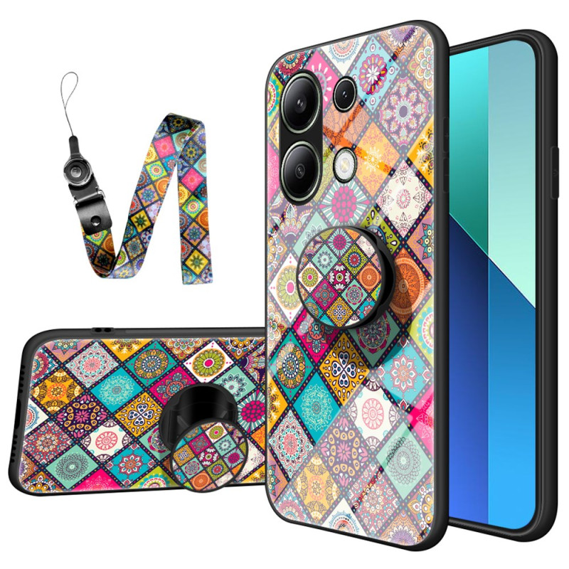 Xiaomi Redmi Note 13 4G Hülle Patchwork Ring-Ständer und Riemen
