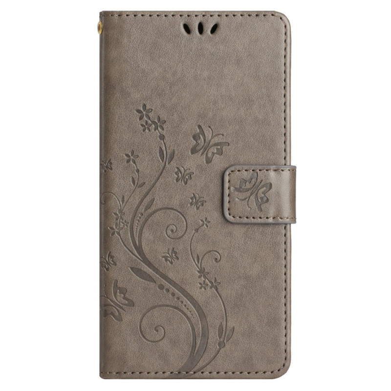 Honor Magic 6 Lite / X9b Tasche mit Schmetterlings- und Blumenmotiv mit Trageriemen