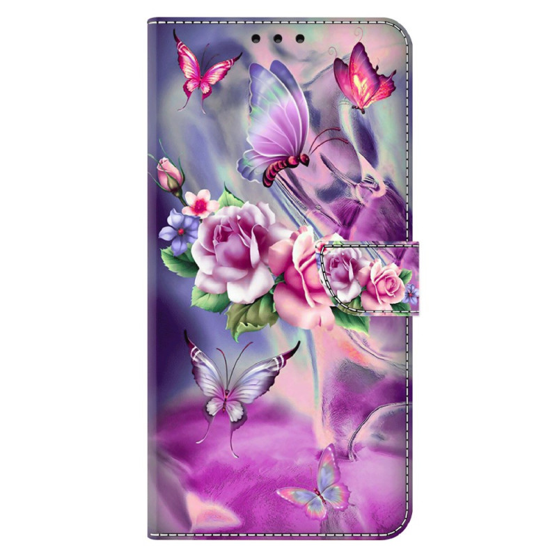 Xiaomi Redmi Note 13 5G Hülle Lila Schmetterlinge und Blumen