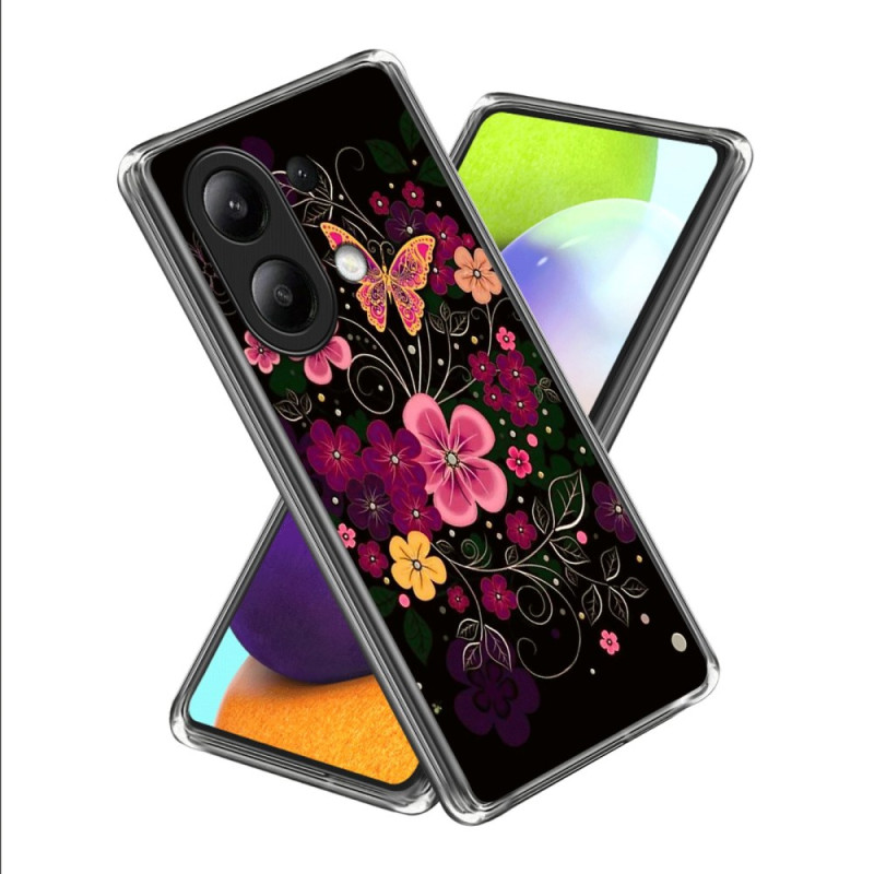 Xiaomi Redmi Note 13 4G Cover Blumen und Schmetterlinge