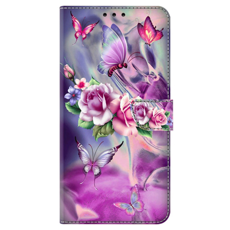 Für Oppo A38 / A18 Schmetterlinge und Blumen Lila