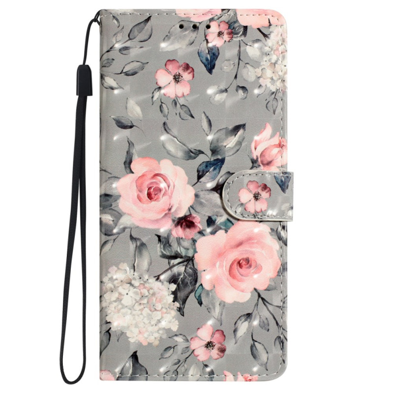 Oppo A78 Tasche Rosa Blumen mit Riemen