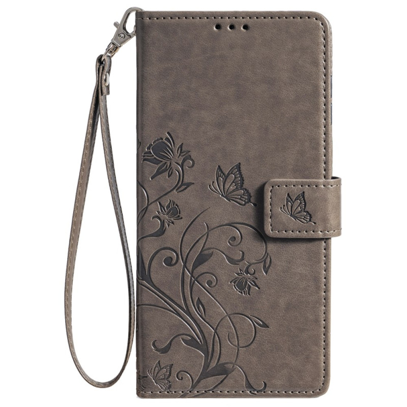 Xiaomi Redmi A3 Tasche mit Blumen- und Schmetterlingsmotiv mit Riemen