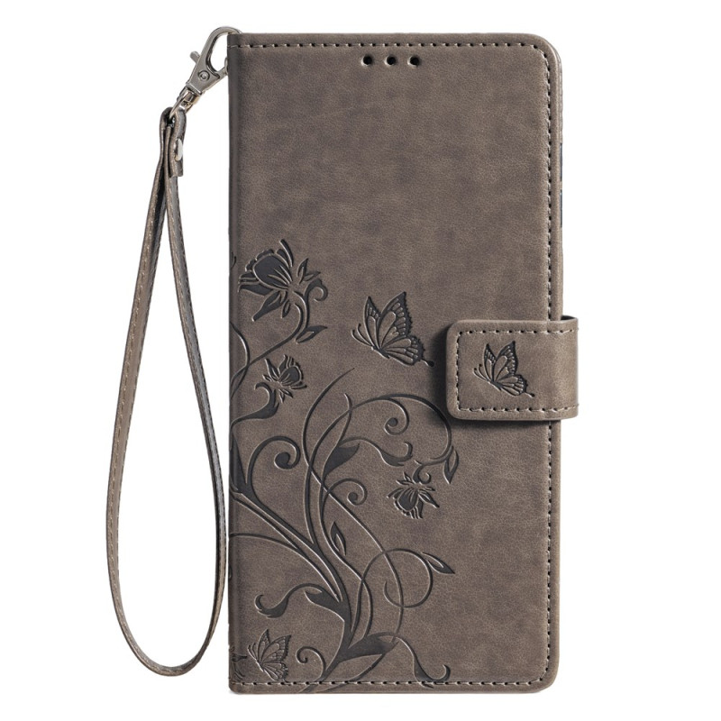 Tasche Realme 12 Plus 5G Blumen und Schmetterlinge mit Riemen