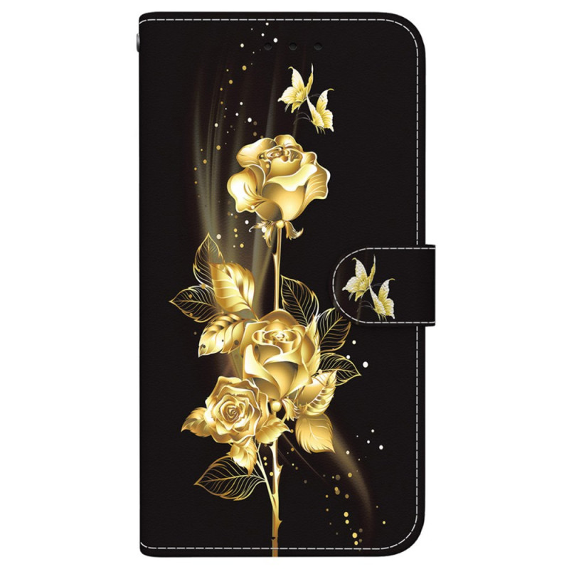 Motorola Edge 50 Fusion Tasche Goldene und rosa Schmetterlinge mit Riemen